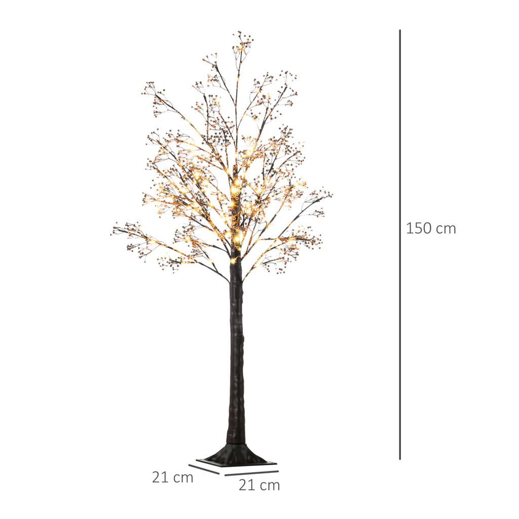 HOMCOM 5ft Artificial Tree with Warm White LED Lights, Baby Breath Flowers