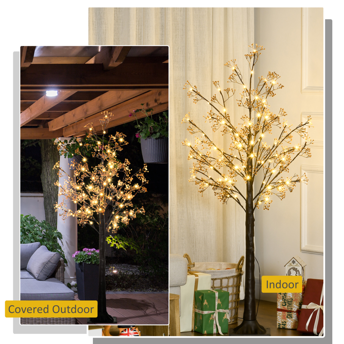 HOMCOM 5ft Artificial Tree with Warm White LED Lights, Baby Breath Flowers